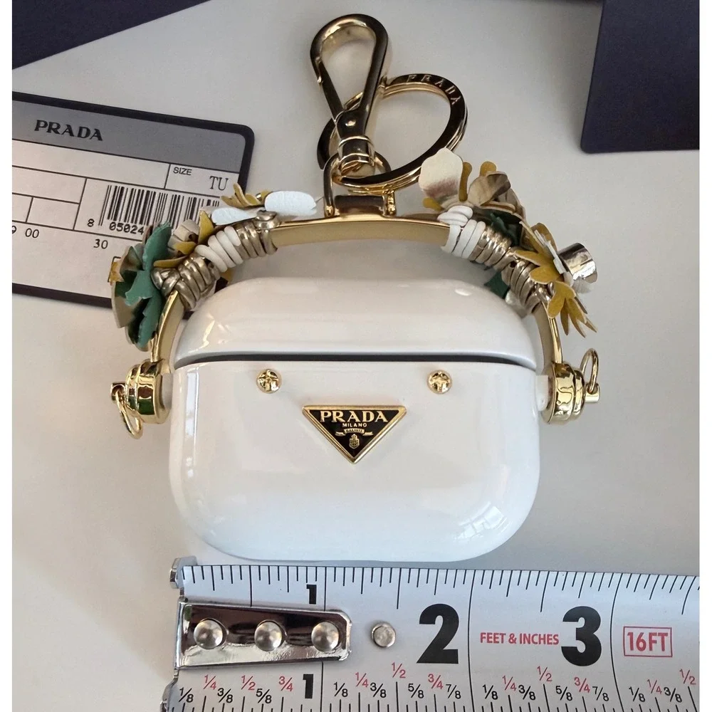 Prada White Plexiglass AirPods Pro Case Floral Leather Applique 2C7L F0009